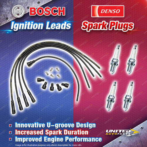 Bosch Ignition Leads + 4 x Denso Iridium Power Spark Plugs for Ford Capri MK1 I4