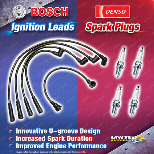 Bosch Ignition Leads + 4 x Denso Iridium Power Spark Plugs for Ford Courier PC