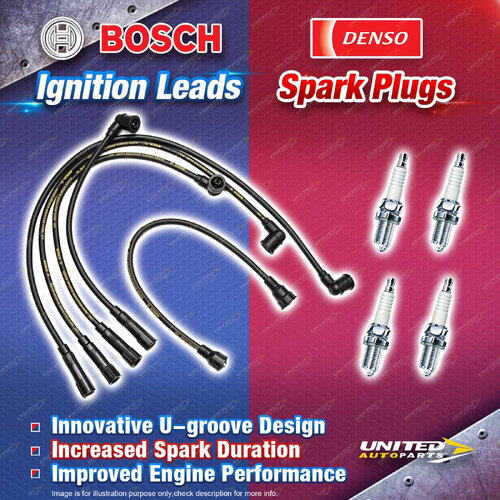 Bosch Ignition Leads + 4x Denso Iridium Power Spark Plugs for Ford Courier PC PD