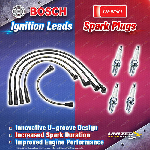 Bosch Ignition Leads + 4 x Denso Iridium Power Plugs for Ford Laser KC KE Meteor