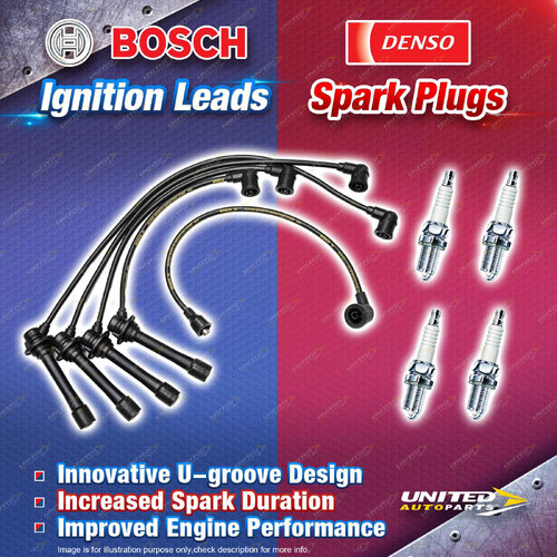 Bosch Ignition Leads + 4 Denso Iridium Power Spark Plugs for Ford Capri SB SC SE