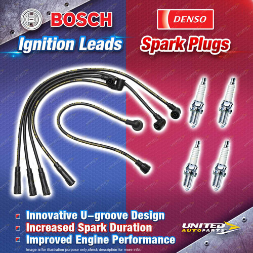 Bosch Ignition Leads + 4x Denso Iridium Power Spark Plugs for Ford Festiva WD WF