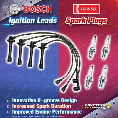 Bosch Ignition Leads + 4 x Denso Iridium TT Spark Plugs for Ford Telstar AX AY