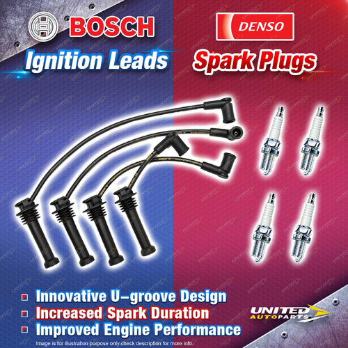 Bosch Ignition Leads + 4 x Denso Iridium TT Spark Plugs for Ford Focus LR EDDB