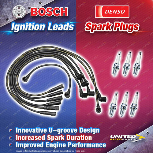 Bosch Ignition Leads + 6 x Denso Iridium Power Spark Plugs for Ford Transit 250