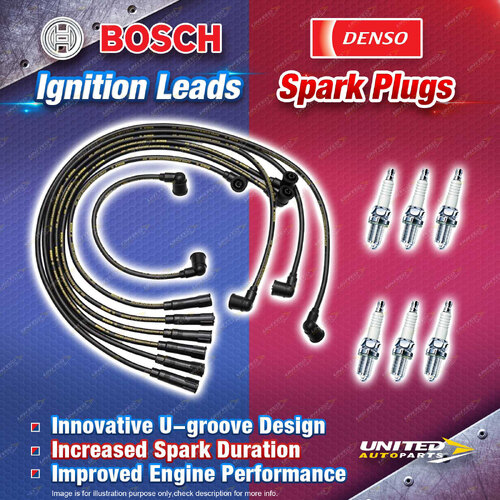 Bosch Ignition Leads +6 Denso Iridium Power Plugs for Ford Fairmont Falcon XD XE