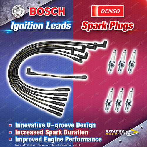 Bosch Ignition Leads + 6 Denso Iridium Power Spark Plugs for Ford Fairmont EB ED