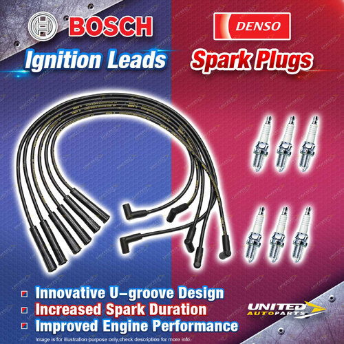 Bosch Leads + 6 x Denso Iridium Power Spark Plugs for Ford Fairlane NF Falcon EF