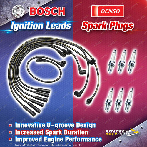 Bosch Ignition Leads + 6 x Denso Iridium Power Spark Plugs for Ford Maverick DA