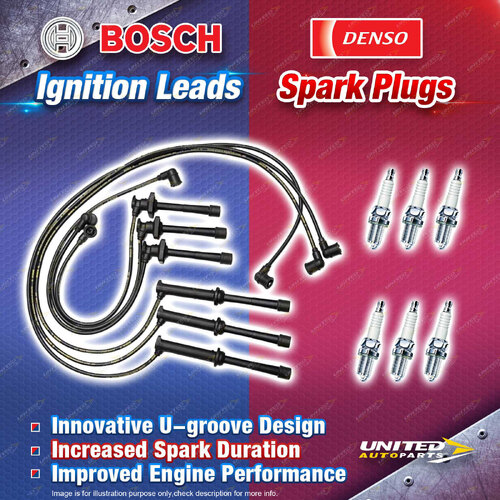 Bosch Ignition Leads + 6x Denso Iridium Power Spark Plugs for Ford Telstar AX AY