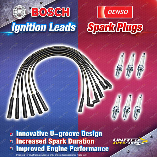 Bosch Leads + 6 x Denso Iridium Power Plugs for Ford Fairlane Fairmont Falcon AU