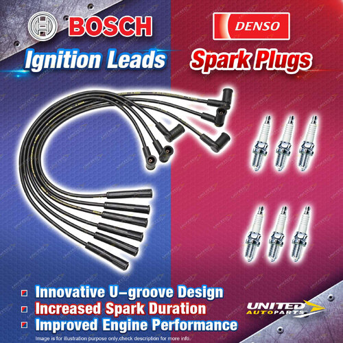 Bosch Ignition Leads + 6 x Denso Iridium TT Spark Plugs for Ford Fairlane AU2