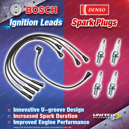 Bosch Ignition Leads + 4 x Denso Iridium Power Spark Plugs for Holden Rodeo TF