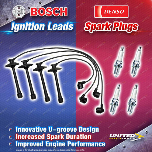 Bosch Ignition Leads + 4 Denso Iridium Power Spark Plugs for Holden Apollo JM JP