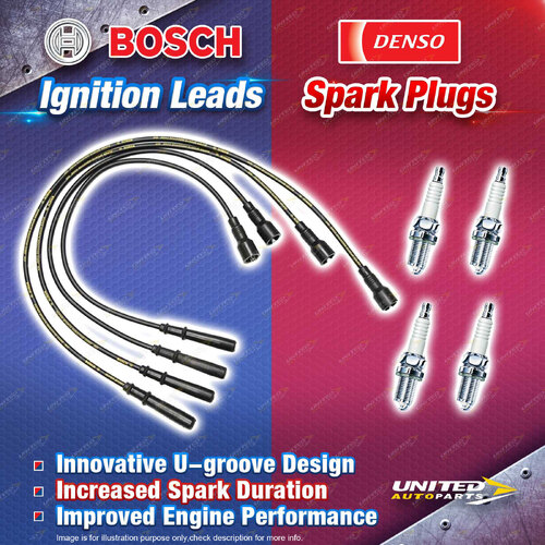 Bosch Ignition Leads + 4 Denso Iridium Power Spark Plugs for Holden Rodeo TF TFR