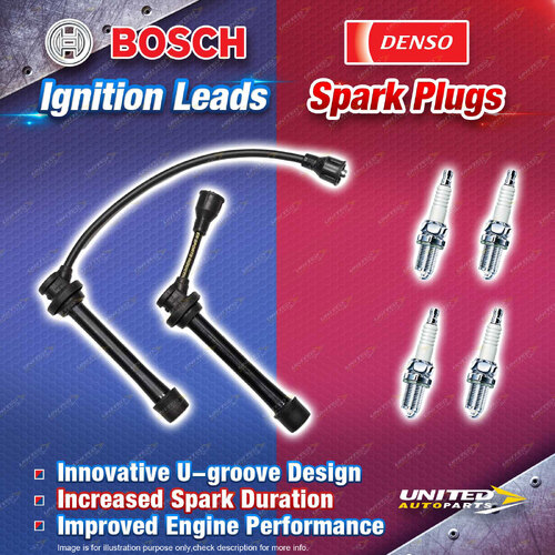 Bosch Ignition Leads + 4 x Denso Iridium Power Spark Plugs for Holden Cruze YG