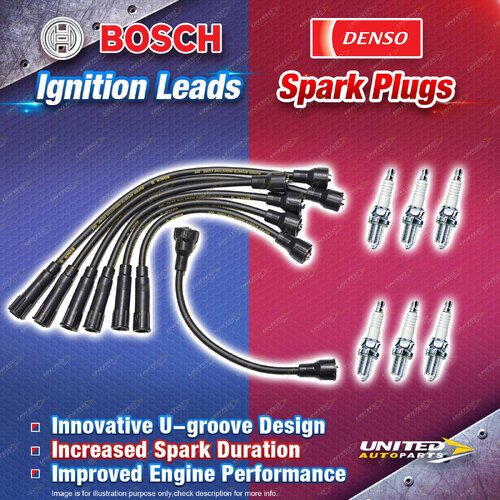 Bosch Ignition Leads + 6 x Denso Iridium TT Spark Plugs for Holden Torana LX