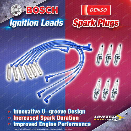 Bosch Leads + 6 Denso Iridium Power Spark Plugs for Holden Crewman One Tonner VY