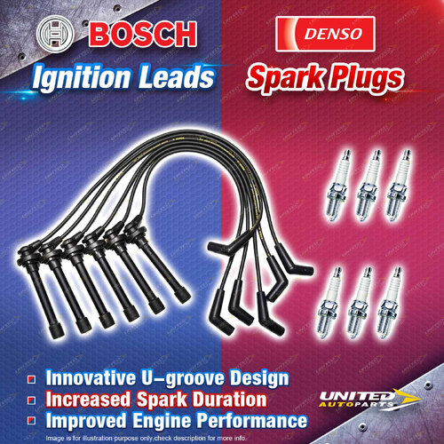 Bosch Leads + 6 x Denso Iridium Power Spark Plugs for Holden Jackaroo UBS25 3.2