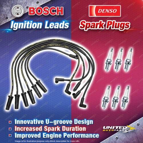 Bosch Leads + 6 x Denso Iridium Power Spark Plugs for Holden Calais Commodore VN