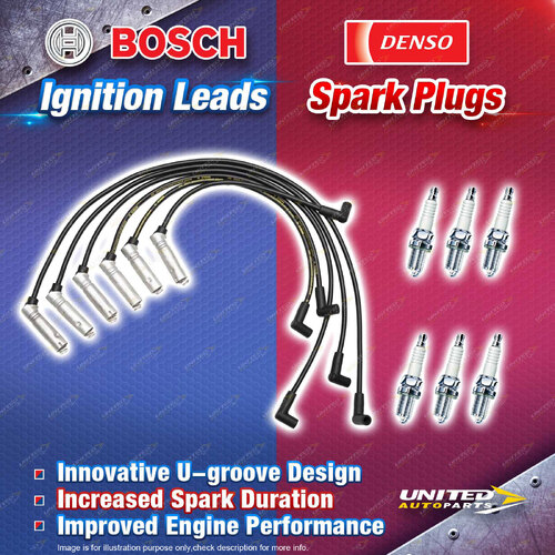 Bosch Leads + 6 x Denso Power Spark Plugs for Holden Calais Commodore VT VX VY