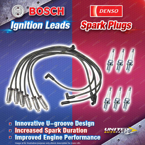 Bosch Leads + 6 x Denso Spark Plugs for Holden Calais Commodore VN Heat Shield