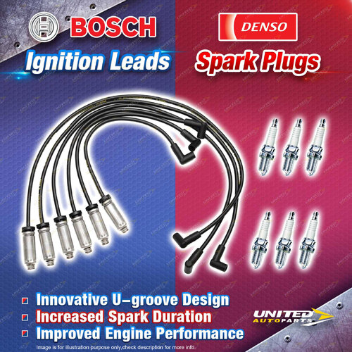 Bosch Super Leads + 6 x Denso Power Spark Plugs for Holden Calais Statesman VR