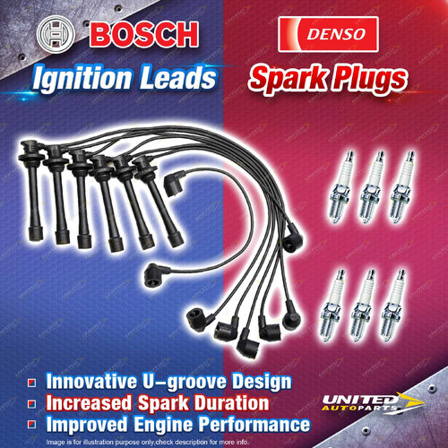 Bosch Ignition Leads + 6 Denso Iridium Power Spark Plugs for Holden Apollo JM JP