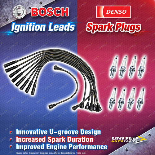 Bosch Leads + 8 x Denso Iridium Power Spark Plugs for Holden HG HJ HQ HX Torana