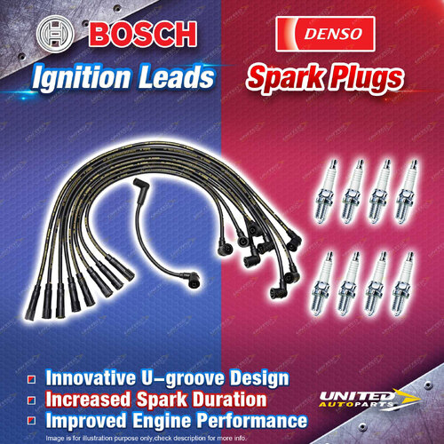 Bosch Leads + 8 x Denso Power Spark Plugs for Holden Calais VN VP Caprice VQ