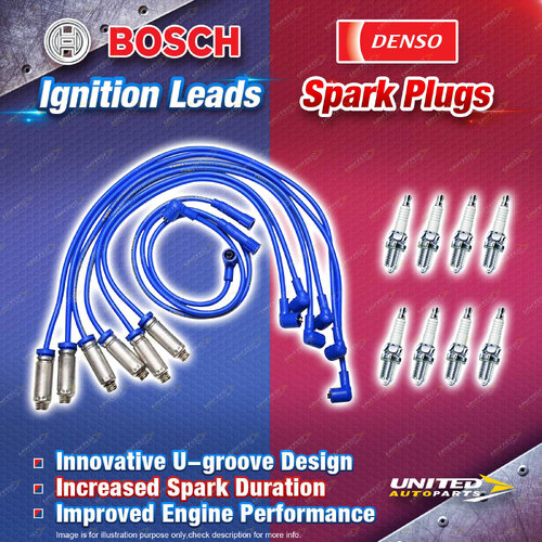 Bosch Leads + 8 x Denso Power Spark Plugs for Holden Calais Commodore VR VS VT