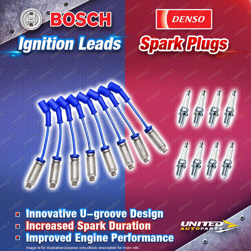 Bosch Sport Leads + 8 x Denso Spark Plugs for Holden Adventra Calais VT VX VY VZ