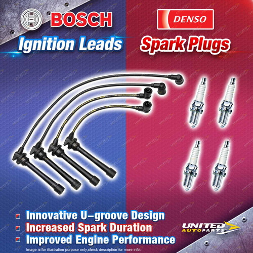 Bosch Leads + 4x Denso Iridium Power Spark Plugs for Hyundai Coupe RD Elantra XD