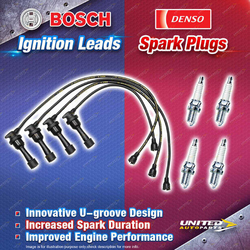 Bosch Ignition Leads + 4 x Denso Spark Plugs for Hyundai Lantra J1 Sonata Y3