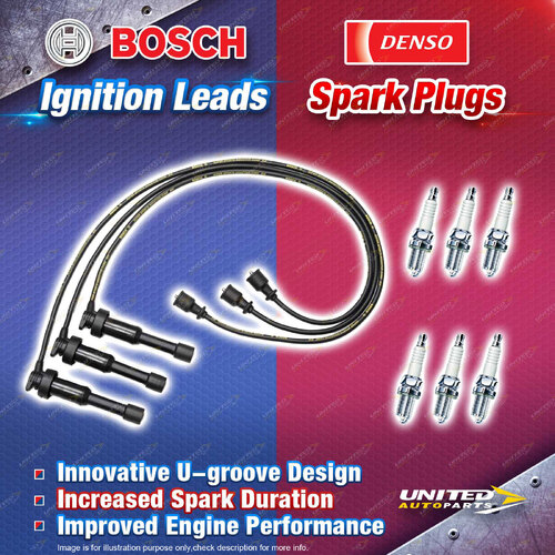 Bosch Ignition Leads + 6 Denso Iridium Power Spark Plugs for Hyundai Terracan HP