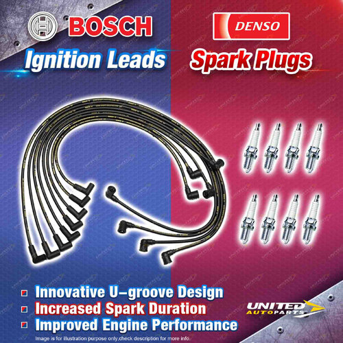 Bosch Leads + 8x Denso Iridium Power Spark Plugs for Land Rover Range Rover 38 D