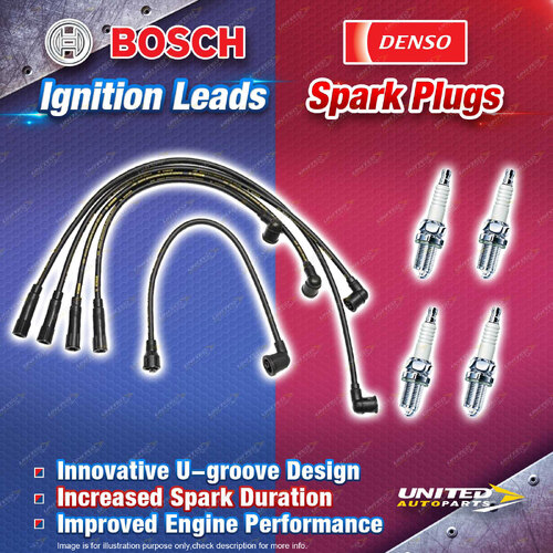 Bosch Ignition Leads + 4x Denso Iridium Power Spark Plugs for Mazda 626 GD F2