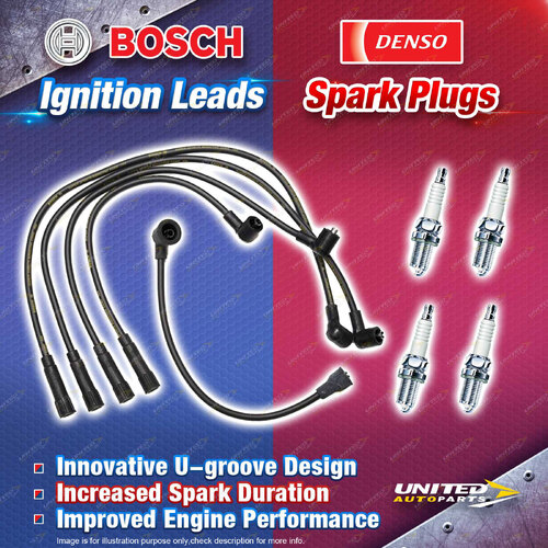 Bosch Ignition Leads + 4 x Denso Iridium Power Spark Plugs for Mazda 121 DA DA3S