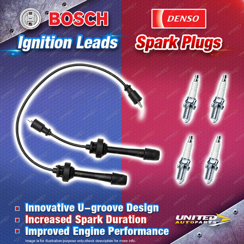 Bosch Leads + 4 x Denso Iridium Power Spark Plugs for Mazda MX5 NB Premacy CP