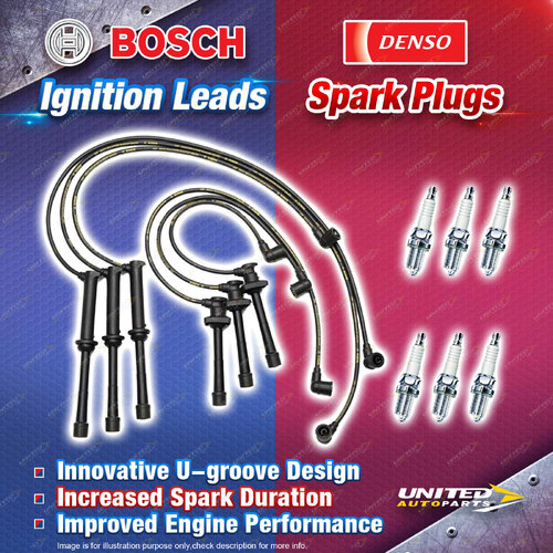 Bosch Ignition Leads + 6 x Denso Iridium Power Spark Plugs for Mazda 323 BA 2.0L