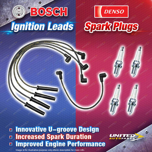 Bosch Leads + 4 x Denso Iridium Power Spark Plugs for Mercedes Benz E230 W210