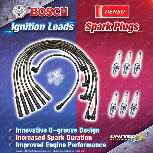 Bosch Leads + 6 x Denso Iridium Power Spark Plugs for Mercedes Benz 280S W116