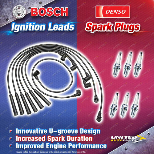 Bosch Leads + 6 x Denso Iridium Power Spark Plugs for Mercedes Benz 300 W126 3.0