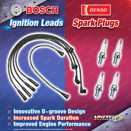 Bosch Leads+4 Denso Power Spark Plugs for Mitsubishi Pajero NA NB NC ND NE NG NH