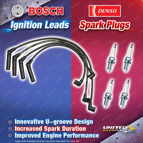 Bosch Ignition Leads +4 Denso Iridium Power Spark Plugs for Mitsubishi Lancer CB