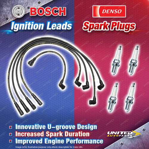 Bosch Ignition Leads + 4 x Denso Spark Plugs for Mitsubishi Starwagon SG 4G64