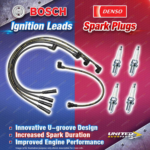 Bosch Leads + 4 x Denso Power Spark Plugs for Mitsubishi Triton ME MF MG MH MJ