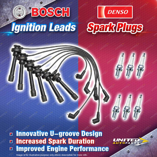 Bosch Ignition Leads +6 Denso Iridium Power Spark Plugs for Mitsubishi Pajero NL