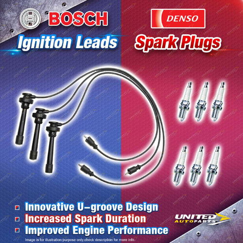 Bosch Ignition Leads +6 Denso Iridium Power Spark Plugs for Mitsubishi Pajero NP