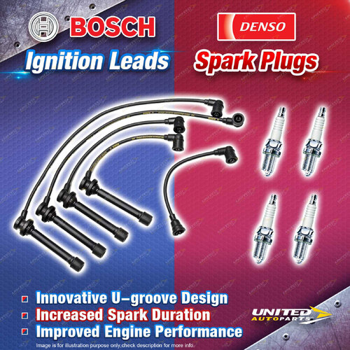 Bosch Ignition Leads + 4 x Denso TT Spark Plugs for Nissan Bluebird U13 PU13